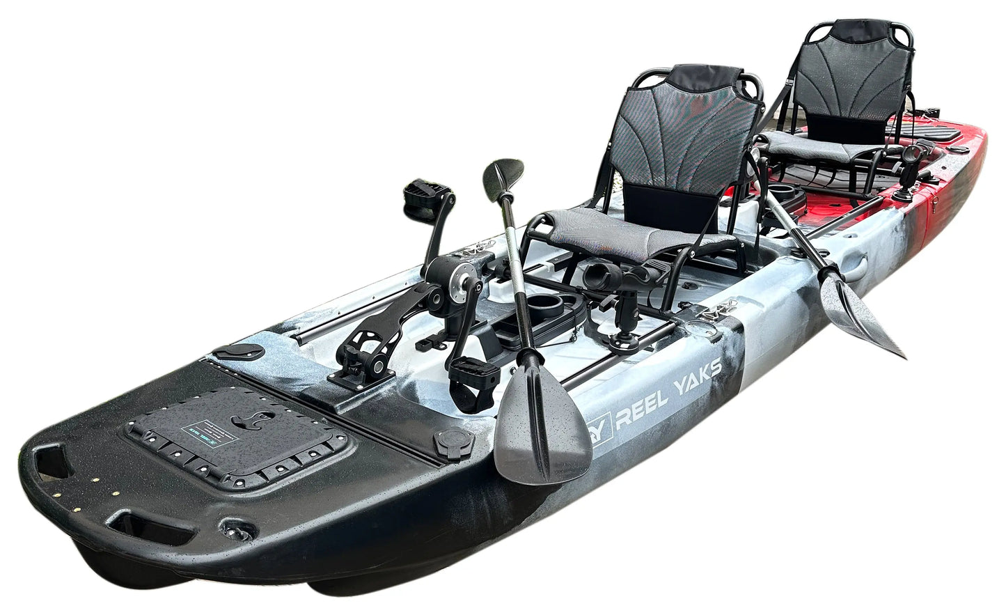 14ft Raider Tandem & Solo Modular Propeller Drive Pedal Fishing Kayak | 530lbs Capacity | 3 Piece ReelYaks