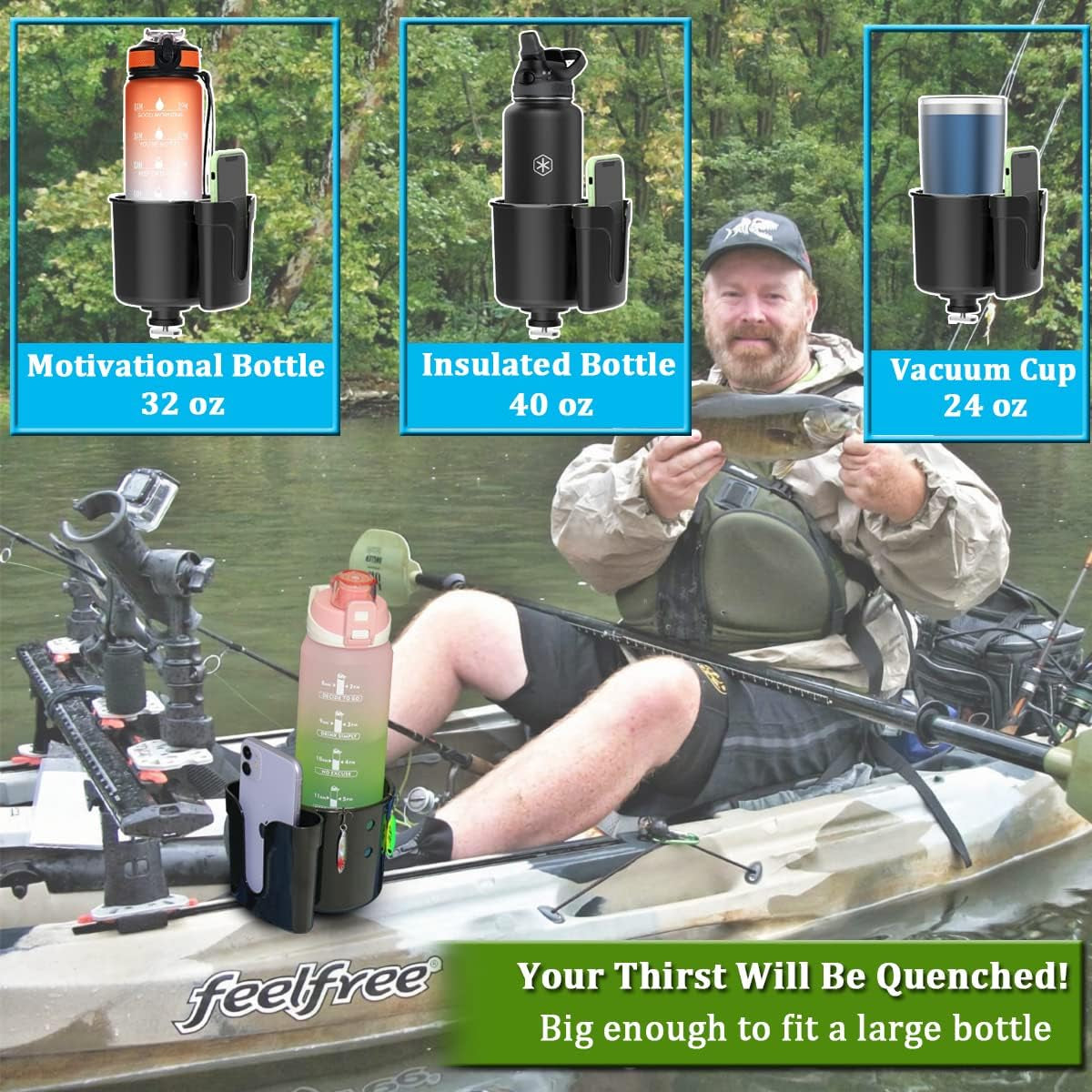 2Pcs Multifunctional Kayak Cup Holder, Phone Holder, Fishing Tool and Lures Storage, Kayak Bottle Holder Drink Holder, Kyak Fishing Accessoires, Kayak Track Mount Install