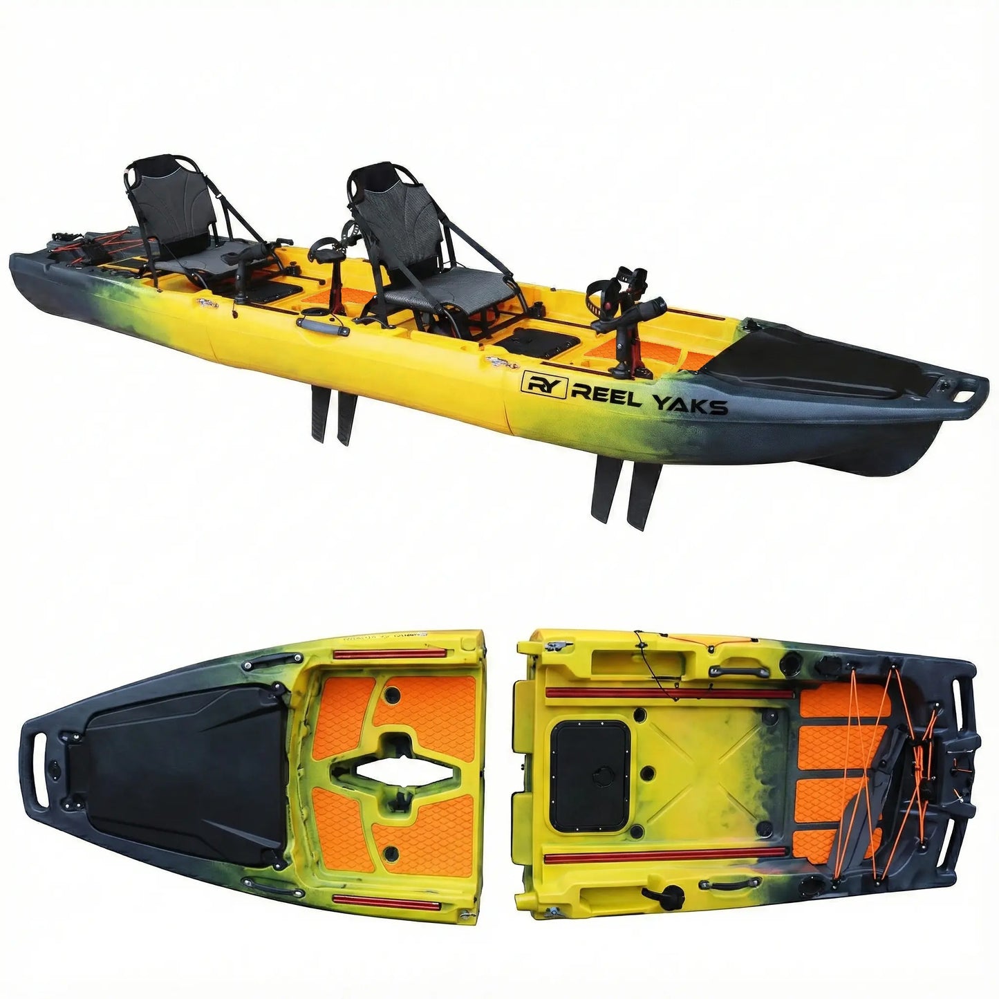 13.8ft Rocket Reel Yaks Fin Drive Tandem & Solo Modular Fishing Kayak | Fin Drive | 550lbs Capacity | 3 Piece ReelYaks