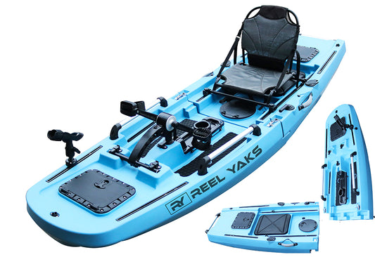 9.8ft Rogue Reel Yaks Modular Propeller Drive Pedal Fishing Kayak | 400lbs Capacity | 2 Piece