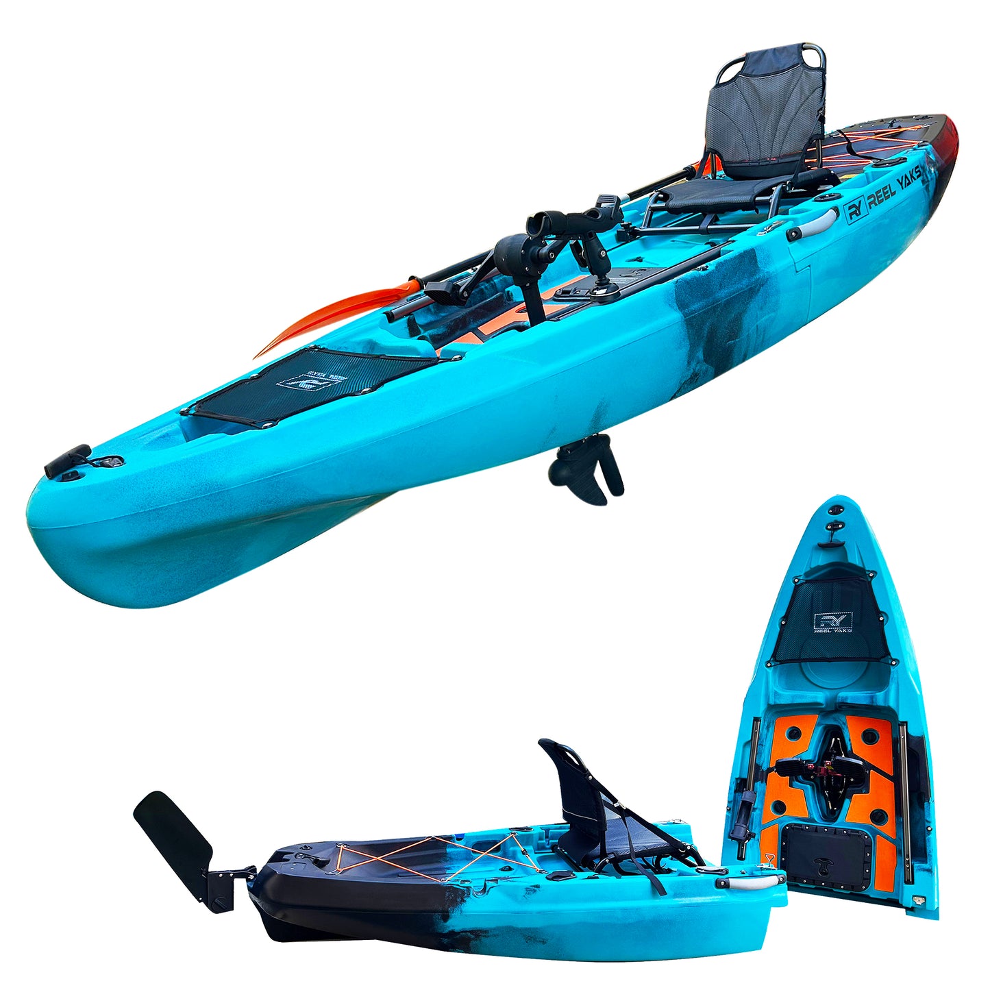 10.8ft Rapido Reel Yaks Modular Fin Drive Pedal Fishing Kayak | 440lbs Capacity | 2 Piece