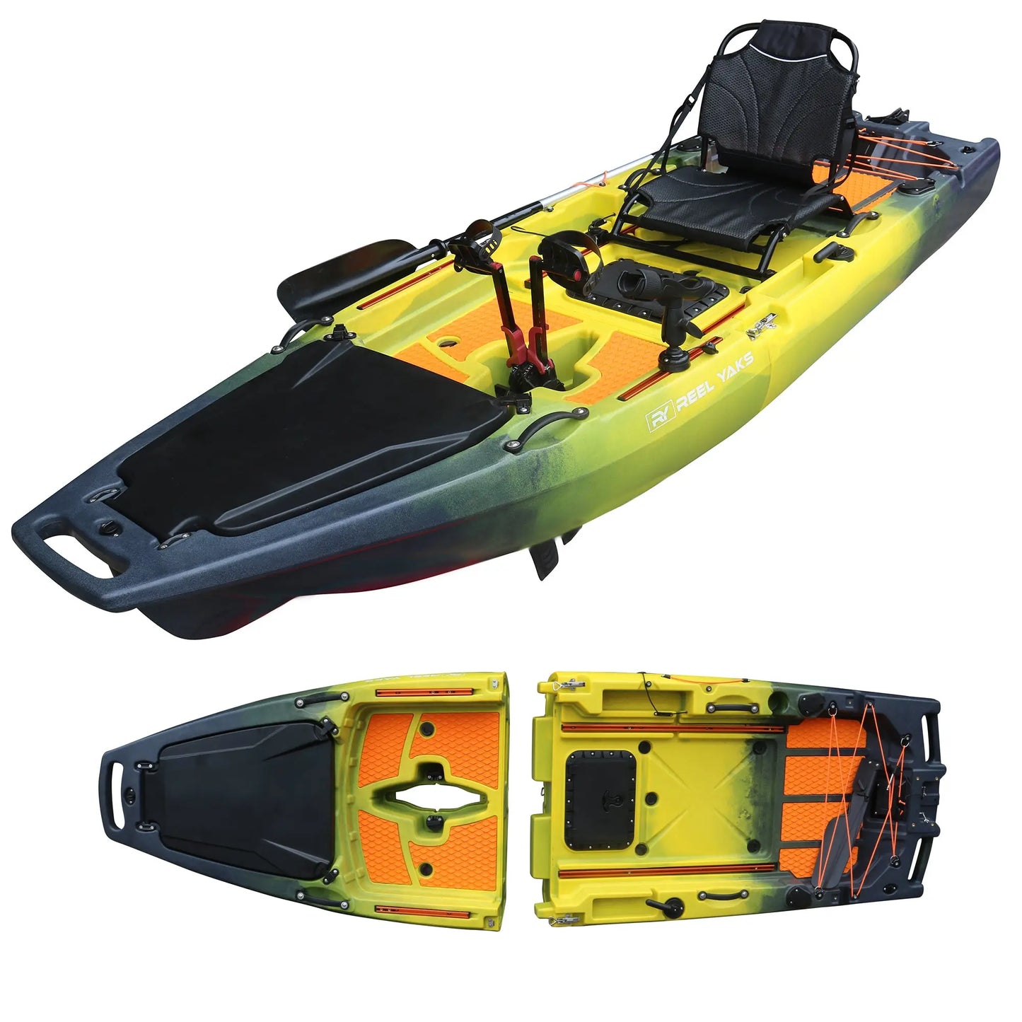 13.8ft Rocket Reel Yaks Fin Drive Tandem & Solo Modular Fishing Kayak | Fin Drive | 550lbs Capacity | 3 Piece ReelYaks