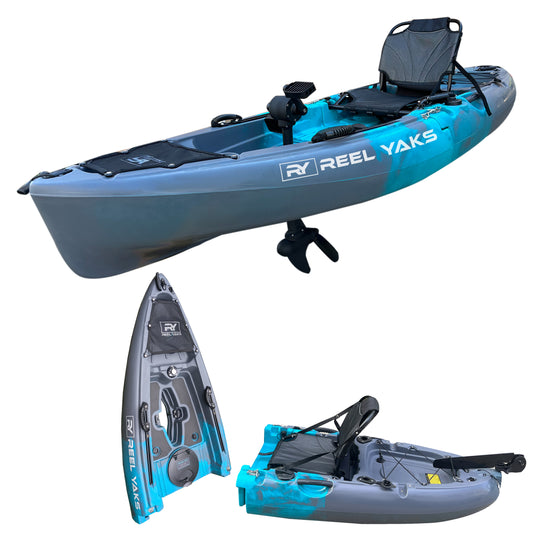 9.5ft Raptor Reel Yaks Modular Propeller Drive Pedal Fishing Kayak | 380lbs Capacity | 2 Piece