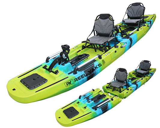 14.3ft Rogue  Reel Yaks Tandem or Solo Modular Propeller Drive Pedal Fishing Kayak | 550lbs Capacity | 3 Piece