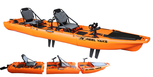 13.8ft  Rocket Reel Yaks Fin Drive Tandem & Solo Modular Fishing Kayak | Fin Drive | 550lbs Capacity | 3 Piece