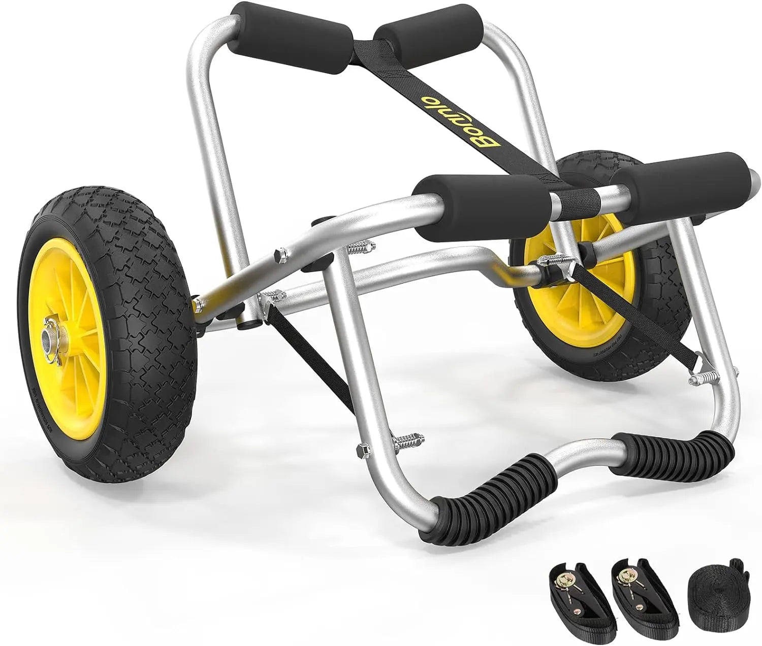 Kayak Cart Canoe Dolly Fishing Kayak Accessories Carrier Foldable Paddle Board Trolley Boat Trailer Transport with No-Flat Airless Tires Wheels and 2