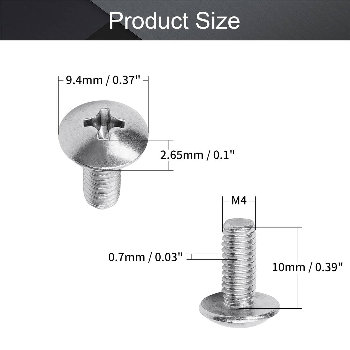 M4 X 10Mm Machine Screws Phillips Cross round Head Screw 304 Stainless Steel Fasteners Bolts 10Pcs