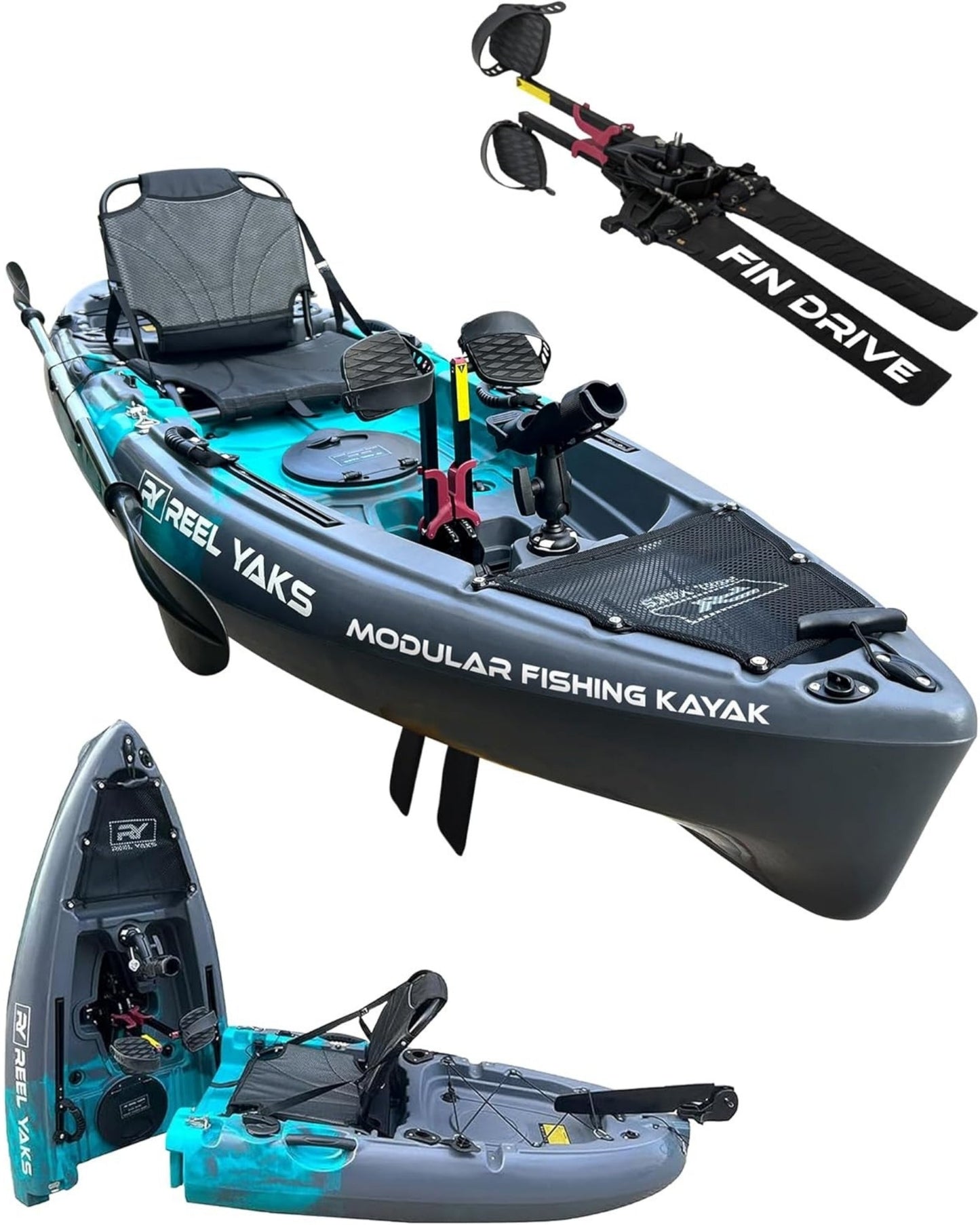 Kayak de pesca con pedal Raptor modular de 9,5 pies | Súper ligero, capacidad de 400 libras | Fácil de almacenar - Fácil de transportar | Supera a los inflables | Sin portaequipajes en el techo - Sin portaequipajes en la pared | Adultos Jóvenes Niños
