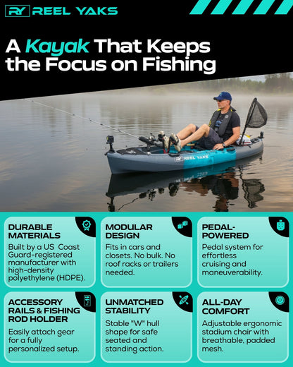 Kayak de pesca con pedal Raptor modular de 9,5 pies | Súper ligero, capacidad de 400 libras | Fácil de almacenar - Fácil de transportar | Supera a los inflables | Sin portaequipajes en el techo - Sin portaequipajes en la pared | Adultos Jóvenes Niños