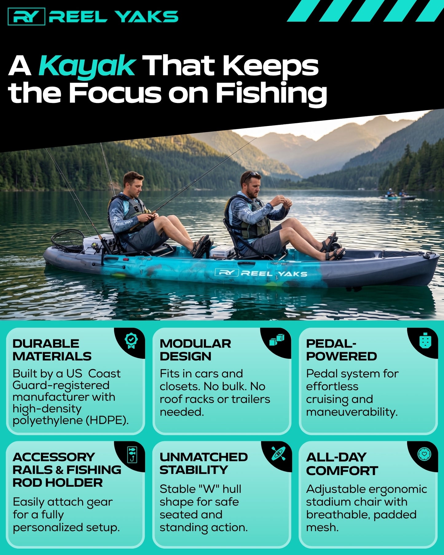 Raptor 14ft Tandem | Prop Drive | Modular Fishing Kayak