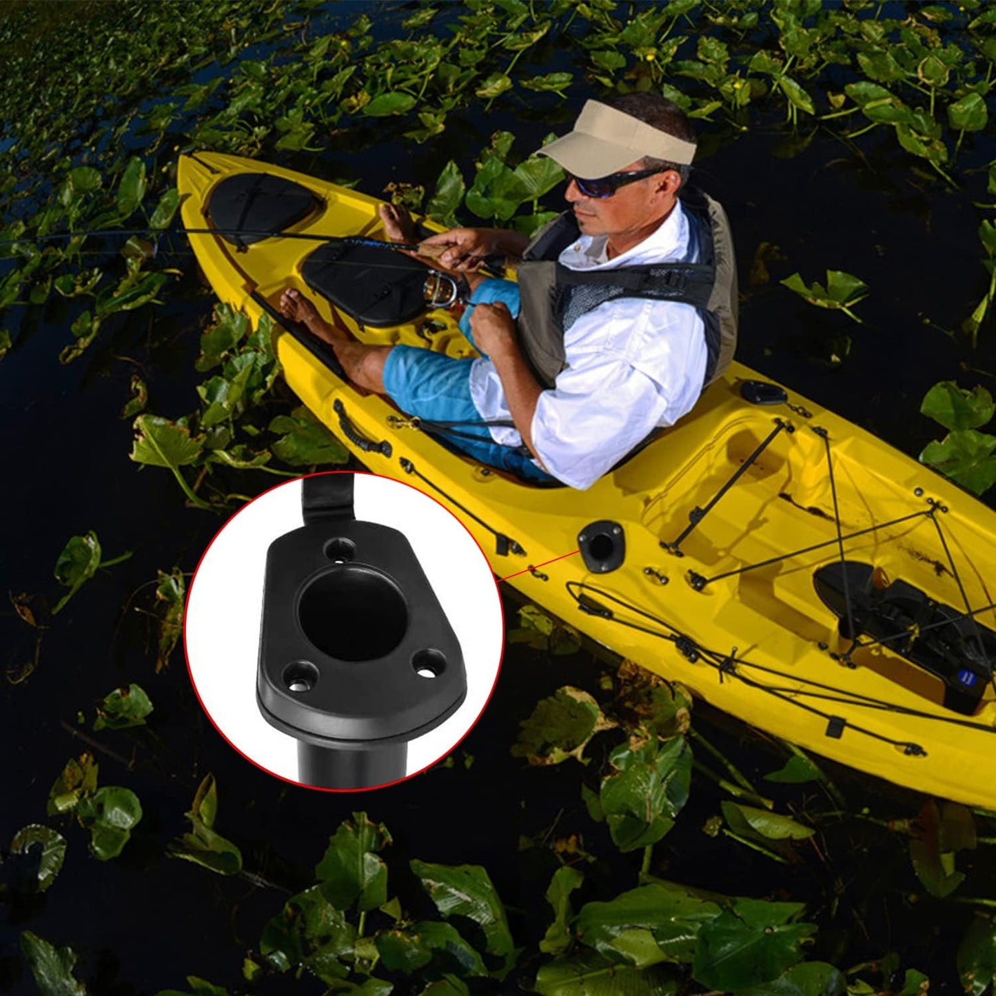 Kayak Fishing Rod Holder,Kayak Deck Flush Mount Rod Holder Fishing Boat Rod Holders and Cap Cover for Canoe, Fishing Boat and Kayak Accessory Tools