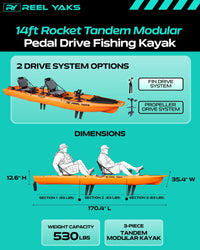 Kayak de pesca modular Rocket 13.8ft tándem Fin Drive
