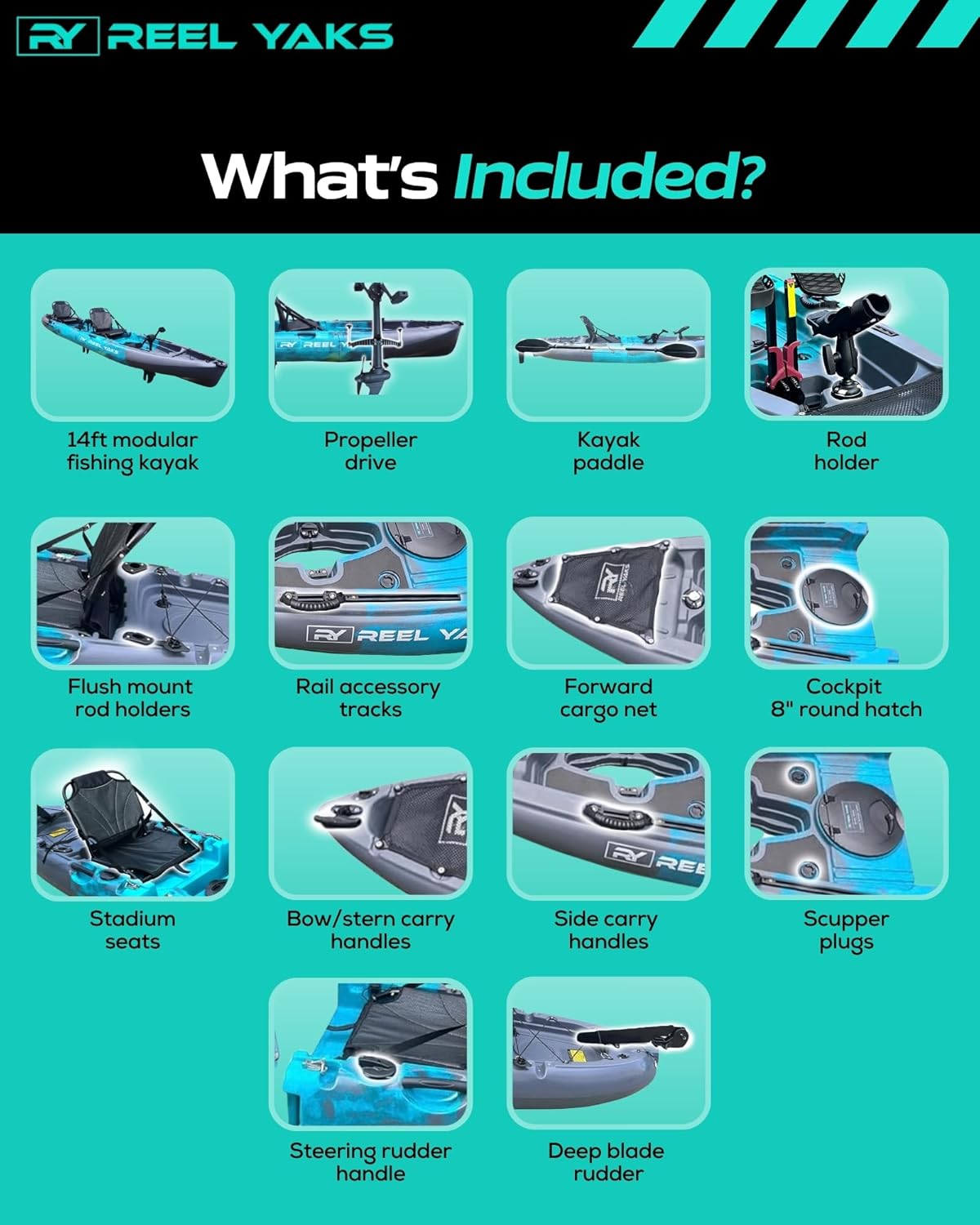 Raptor 14 pies Tándem | Aleta y Propulsión a Hélice | Kayak de Pesca Modular