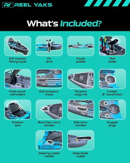 Kayak de pesca con pedal Raptor modular de 9,5 pies | Súper ligero, capacidad de 400 libras | Fácil de almacenar - Fácil de transportar | Supera a los inflables | Sin portaequipajes en el techo - Sin portaequipajes en la pared | Adultos Jóvenes Niños