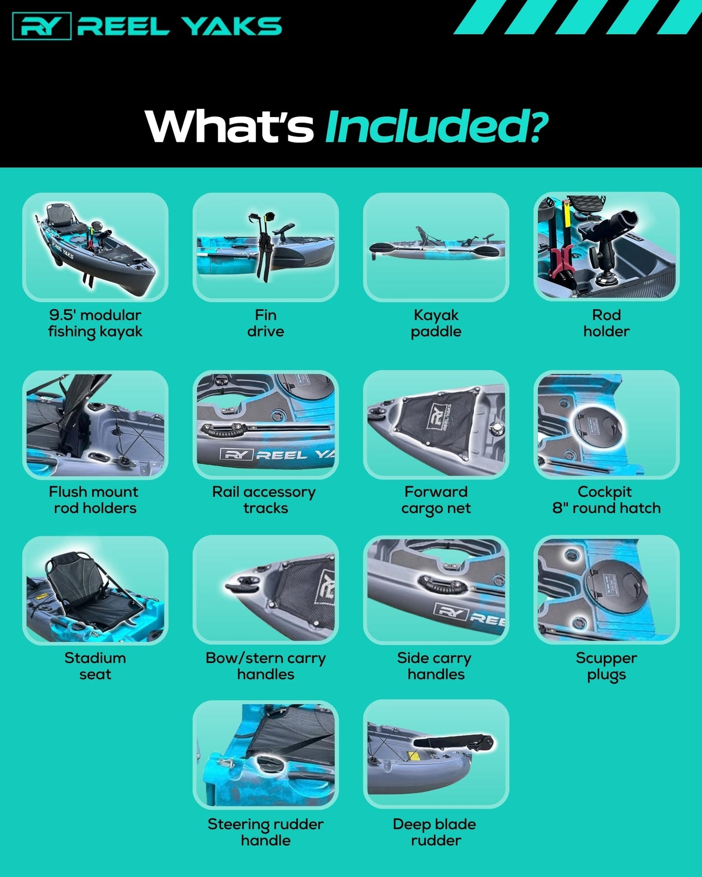 Kayak de pesca con pedal Raptor modular de 9,5 pies | Súper ligero, capacidad de 400 libras | Fácil de almacenar - Fácil de transportar | Supera a los inflables | Sin portaequipajes en el techo - Sin portaequipajes en la pared | Adultos Jóvenes Niños