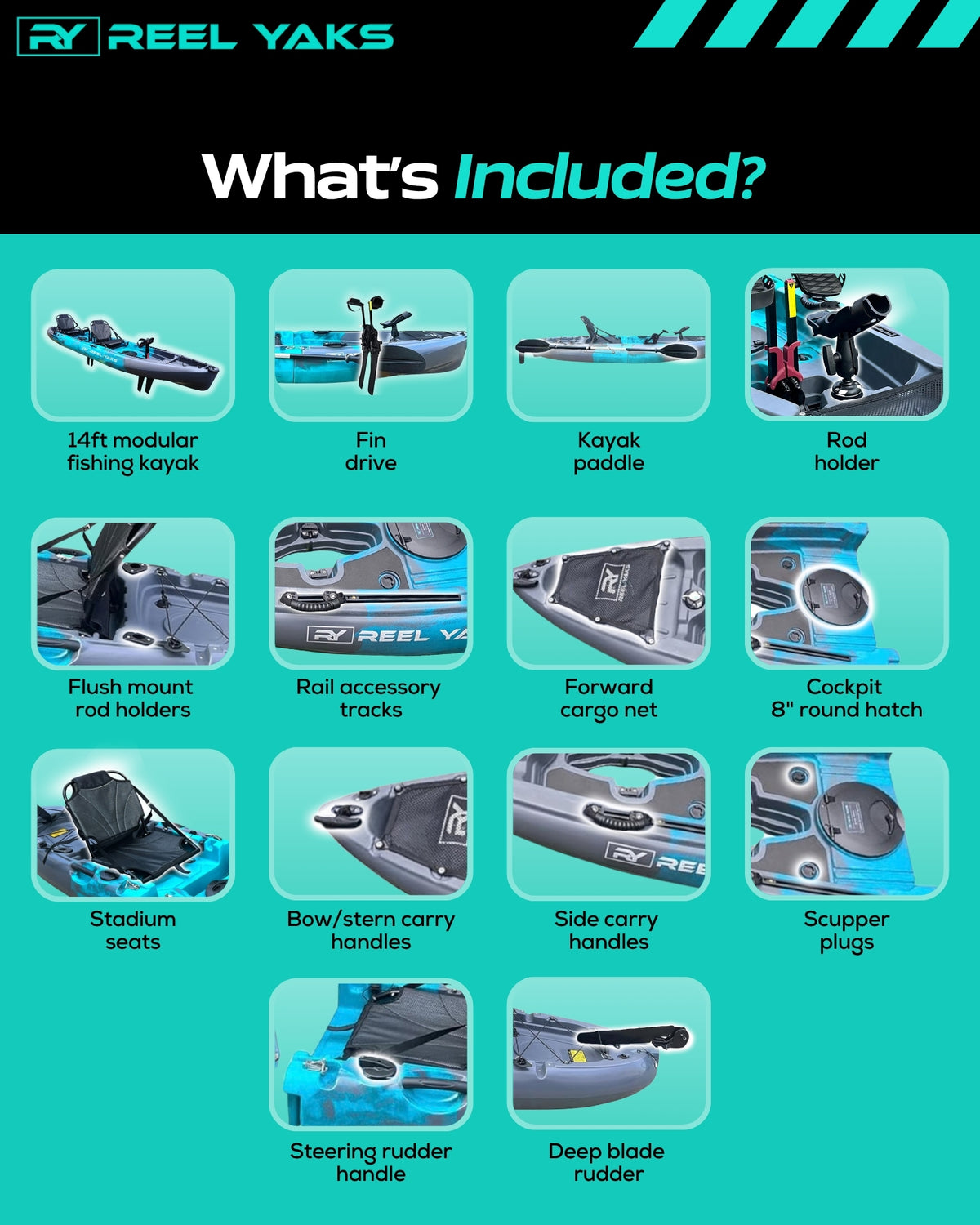 Raptor 14 pies Tándem | Aleta y Propulsión a Hélice | Kayak de Pesca Modular