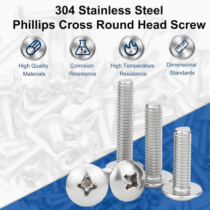 M4 X 10Mm Machine Screws Phillips Cross round Head Screw 304 Stainless Steel Fasteners Bolts 10Pcs