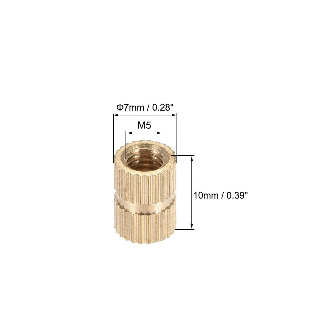 Knurled Insert Nuts, M5 X 10Mm(L) X 7Mm(Od) Female Thread Brass Embedment Assortment Kit, 30 Pcs