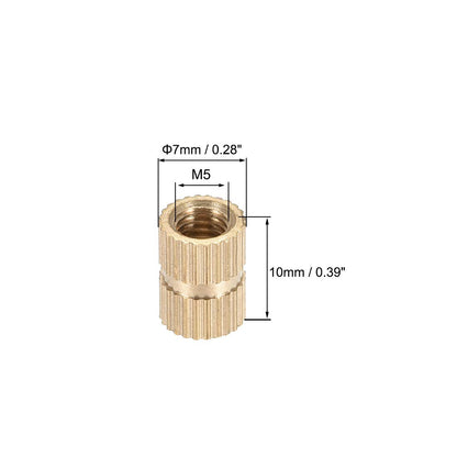 Knurled Insert Nuts, M5 X 10Mm(L) X 7Mm(Od) Female Thread Brass Embedment Assortment Kit, 30 Pcs