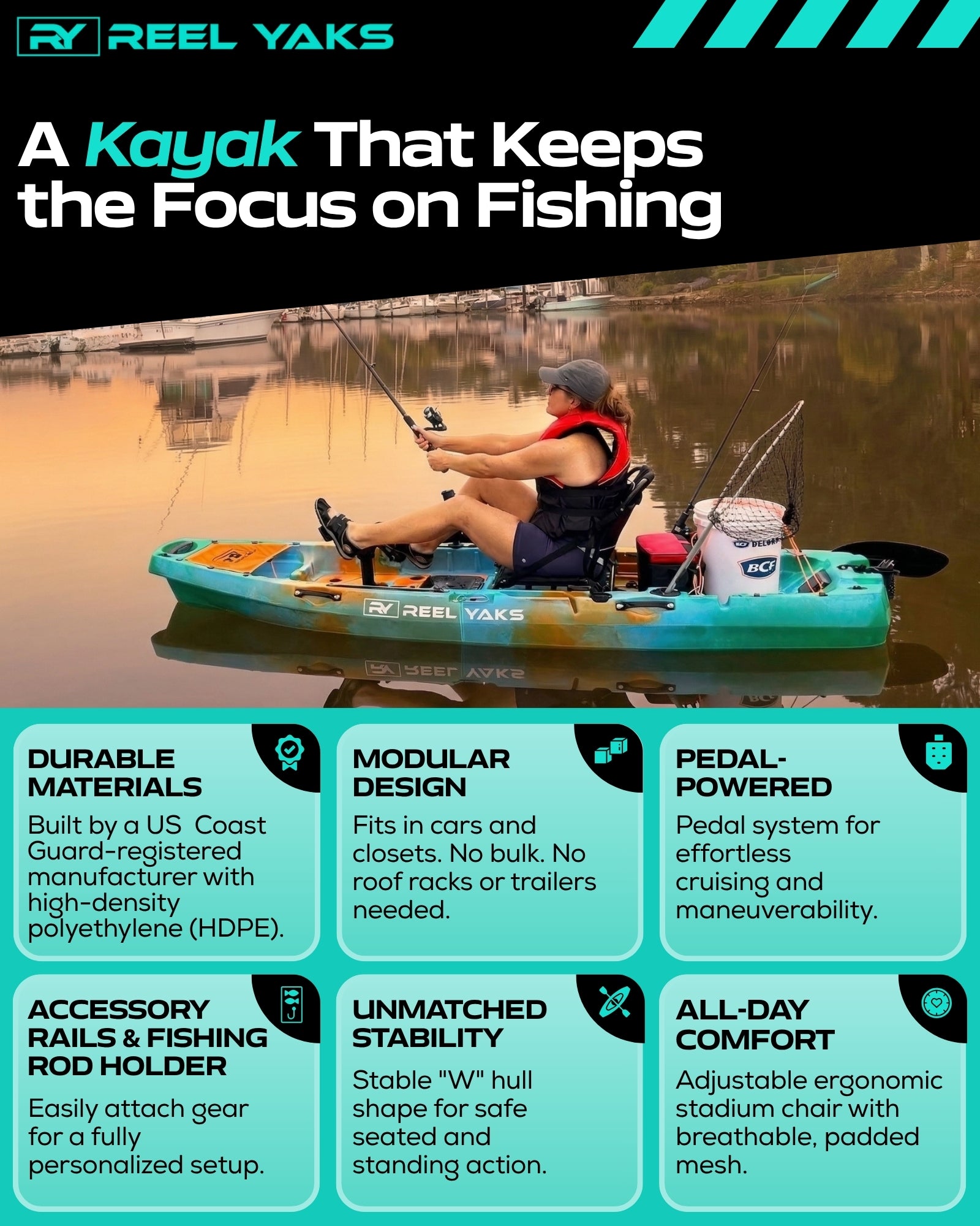 Radar 10ft Prop Drive | Modular Fishing Kayak | Reel Yaks