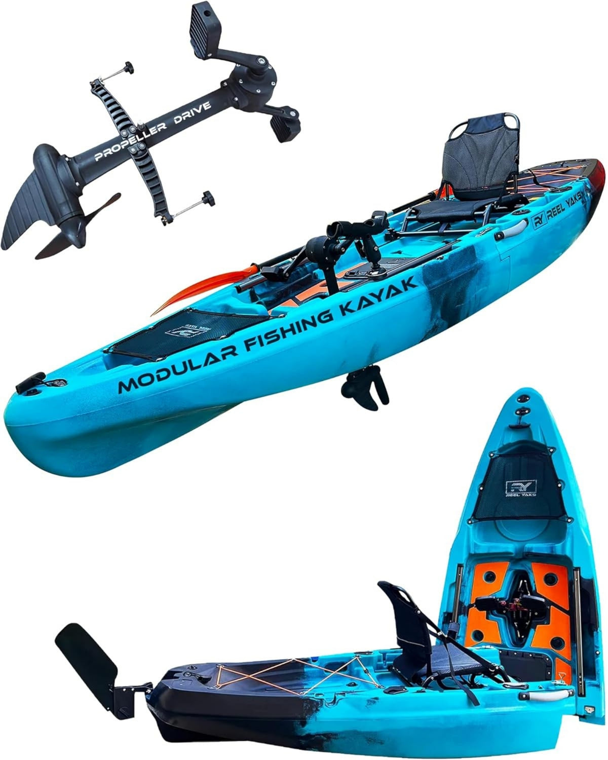 Rapido 10.8ft Propeller Drive Modular Fishing Kayak Blue Black / in 8