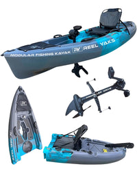 Kayak de pesca con pedal Raptor modular de 9,5 pies | Súper ligero, capacidad de 400 libras | Fácil de almacenar - Fácil de transportar | Supera a los inflables | Sin portaequipajes en el techo - Sin portaequipajes en la pared | Adultos Jóvenes Niños