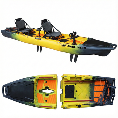 13.8ft  Rocket Reel Yaks Fin Drive Tandem & Solo Modular Fishing Kayak | Fin Drive | 550lbs Capacity | 3 Piece