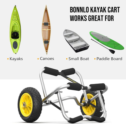 Kayak Cart Canoe Dolly Fishing Kayak Accessories Carrier Foldable Paddle Board Trolley Boat Trailer Transport with No-Flat Airless Tires Wheels and 2 Ratchet Straps