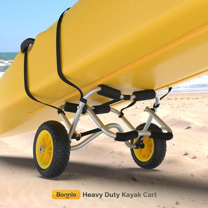 Kayak Cart Canoe Dolly Fishing Kayak Accessories Carrier Foldable Paddle Board Trolley Boat Trailer Transport with No-Flat Airless Tires Wheels and 2 Ratchet Straps