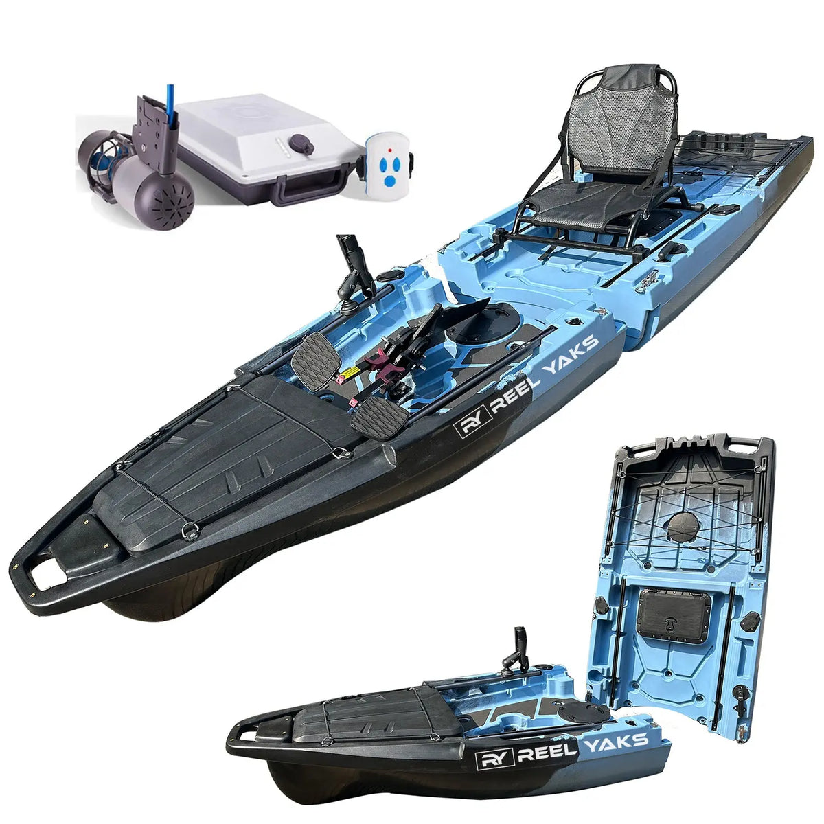 10ft Recon Modular Pedal Drive Fishing Kayak with Bixpy Trolling Motor bundle | 430lbs Capacity | 2 Piece with Bixpy Trolling Motor bundle ReelYaks