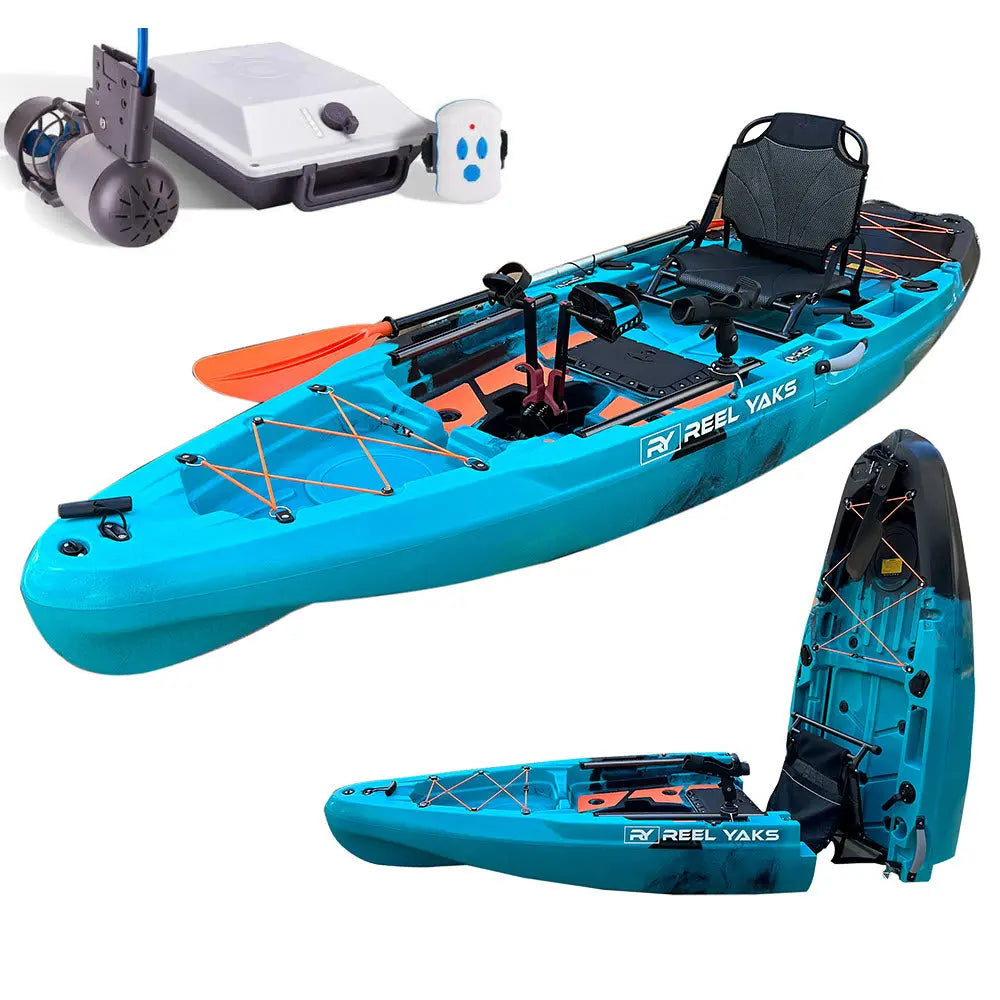 10.8ft Rapido Modular Pedal Drive Pedal Fishing Kayak with Bixpy Trolling Motor bundle  | 440lbs Capacity | 2 Piece ReelYaks
