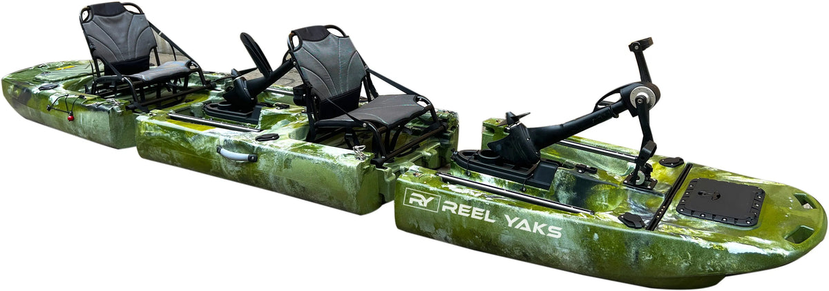 14ft Raider Tandem & Solo Modular Propeller Drive Pedal Fishing Kayak | 530lbs Capacity | 3 Piece ReelYaks