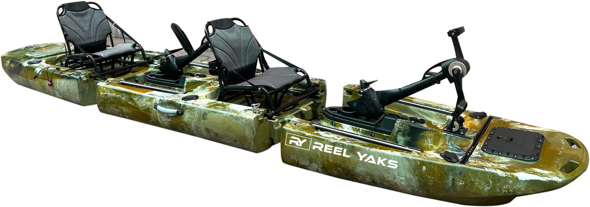 14ft Raider Tandem & Solo Modular Propeller Drive Pedal Fishing Kayak | 530lbs Capacity | 3 Piece ReelYaks