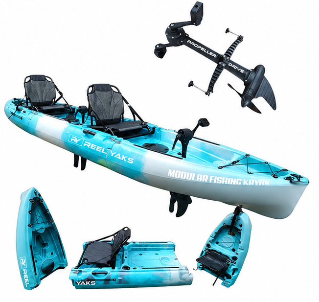Raptor 14 pies Tándem | Aleta y Propulsión a Hélice | Kayak de Pesca Modular