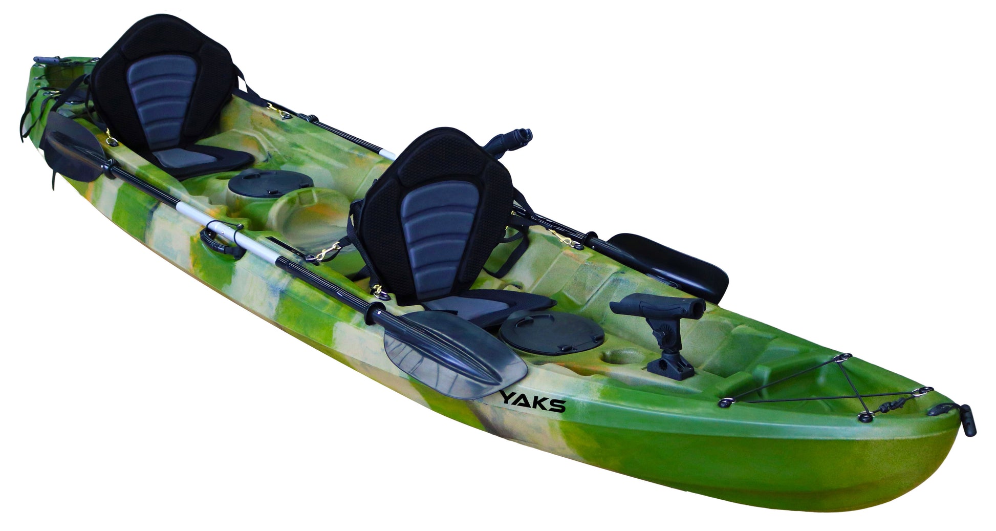 Tandem Fishing Angler Kayak | 2 or 3 Person | 12.5’ Sit On Top | 550lbs Capacity w/Kayak Trolley| Ocean Lakes Rivers | adult Youths Kids Family 